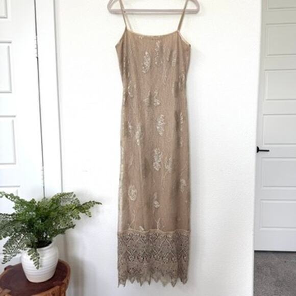 Sue Wong Nocturne Dresses & Skirts - Sue Wong Nocturne Lace Mesh Slip Dress Taupe Nude Size M Long Formal Vintage